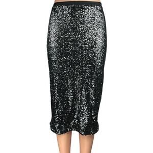Express Women's Black Sequin Glitter Knee Length Midi Straight Pencil Skirt 10